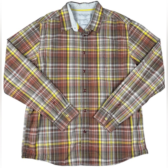 Prana Casual Long Sleeve Button Down Red Yellow Brown Vintage Large - Picture 2 of 10